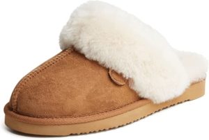 Dearfoams Women’s Fireside Sydney Shearling Fur Indoor/Outdoor Scuff Slipper with Wide Widths